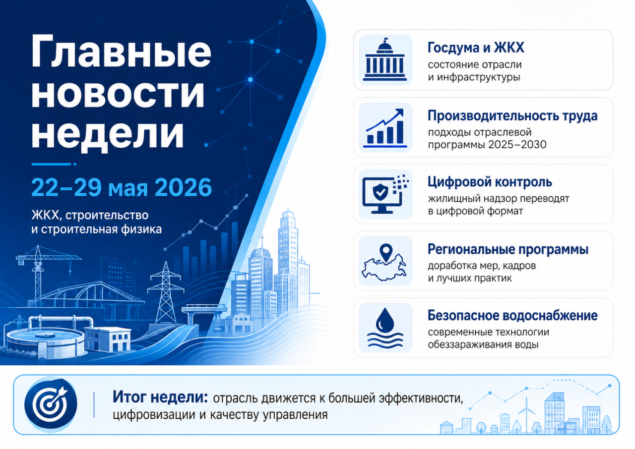 ЖКХ, строительство и строительная физика: главные новости недели с 22 по 29 мая 2026 года